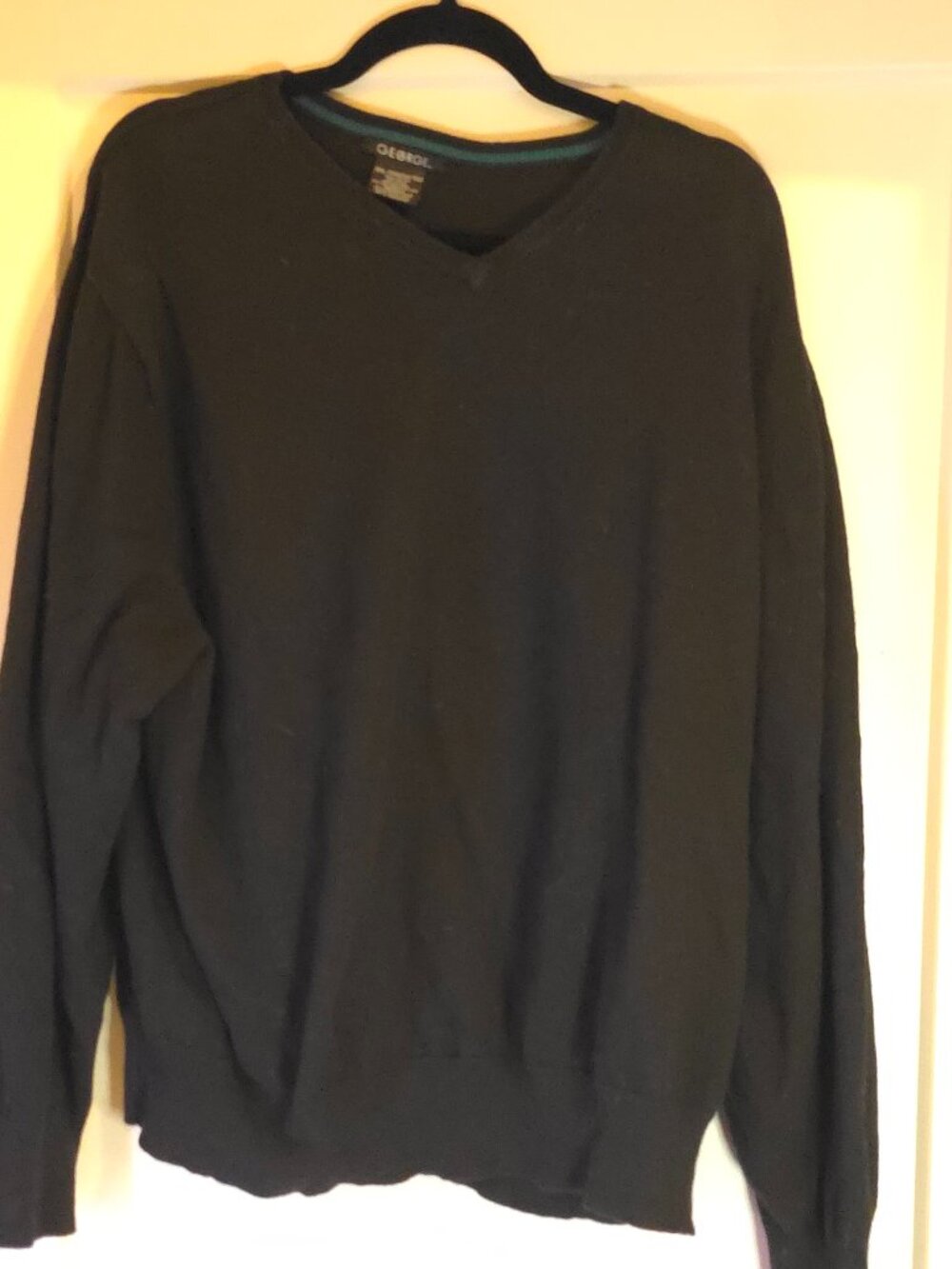 Men's Black Long Sleeve Cotton/Wool Sweater